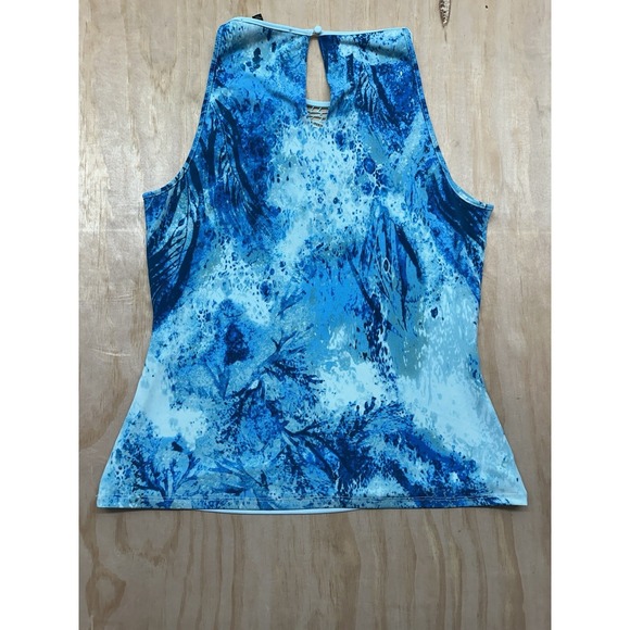 WHITE HOUSE BLACK MARKET Openwork Halter Style Underwater Texture Top S Blues - Picture 5 of 7